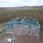 Steel frame industrial unit drone shot